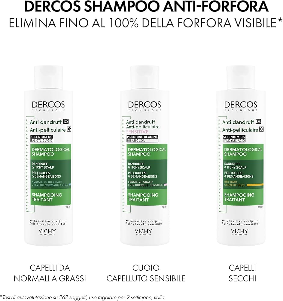 VICHY DERCOS SENSITIVE - SHAMPOOING DERMATOLOGIQUE ANTIPELLICULAIRE POUR CUIR CHEVELU SENSIBLE 200ML