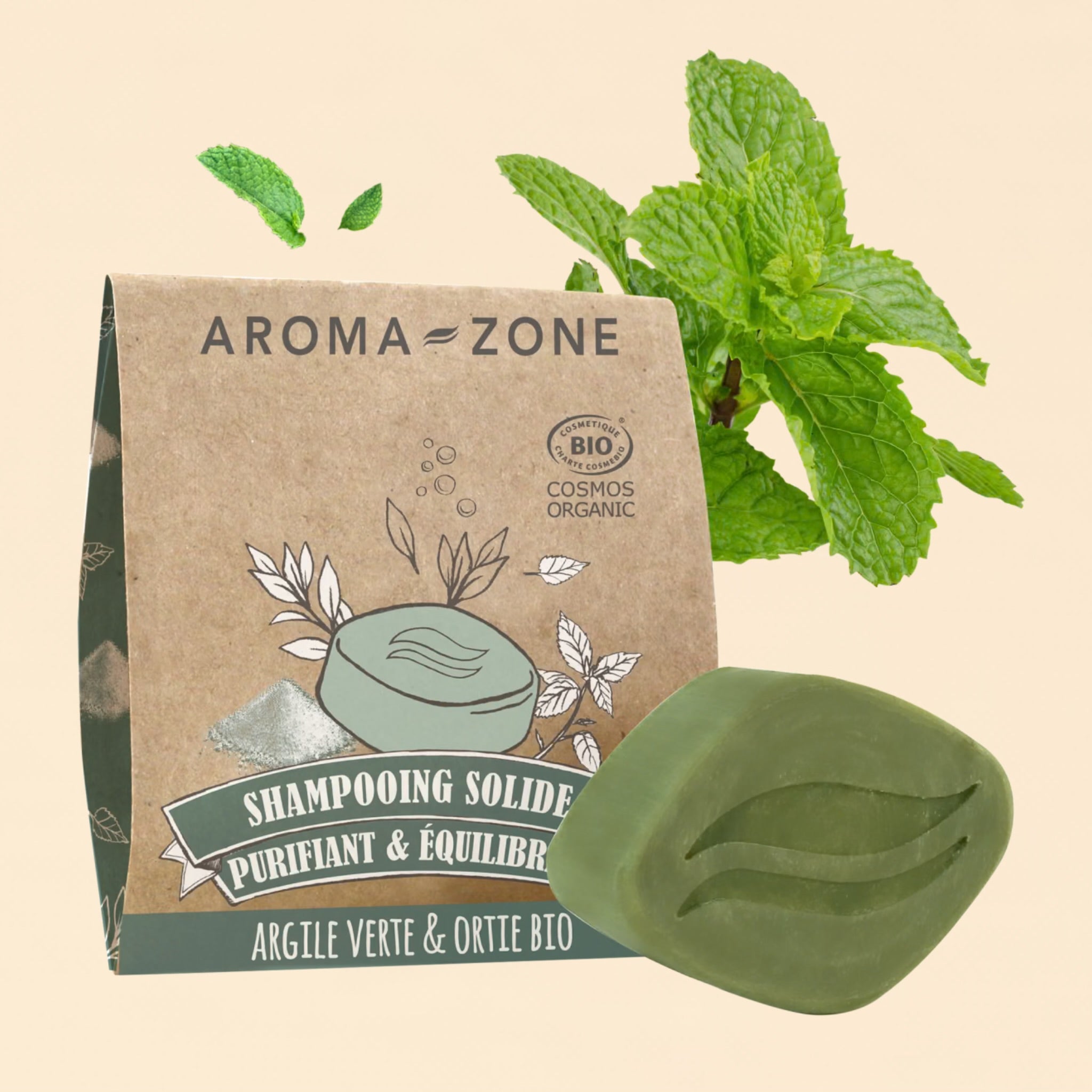 AROMA ZONE SHAMPOOING SOLIDE PURIFIANT ET ÉQUILIBRANT ARGILE VERTE ET ORTIE BIO 60 G