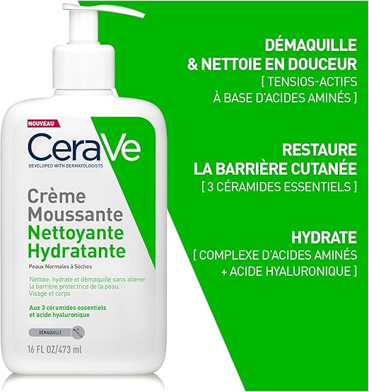 CERAVE CRÈME MOUSSANTE NETTOYANTE HYDRATANTE ( DÉMAQUILLANTE )