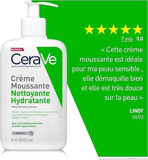CERAVE CRÈME MOUSSANTE NETTOYANTE HYDRATANTE ( DÉMAQUILLANTE )