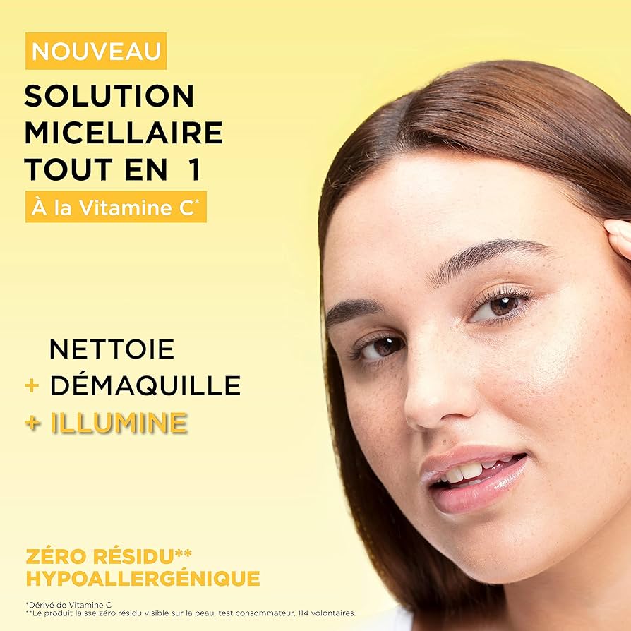 GARNIER SOLUTION MICELLAIRE TOUT EN 1 À LA VITAMINE C* POUR LES PEAUX TERNES 400ML