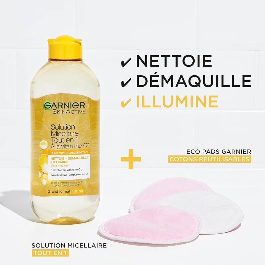 GARNIER SOLUTION MICELLAIRE TOUT EN 1 À LA VITAMINE C* POUR LES PEAUX TERNES 400ML