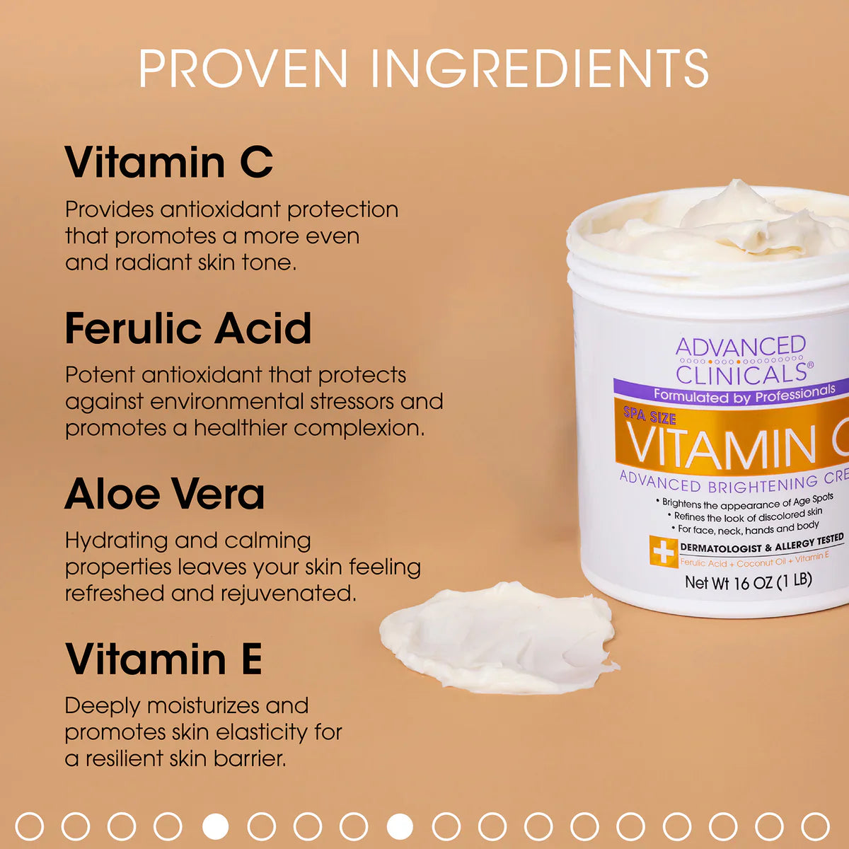 ADVANCED CLINICALS, VITAMINE C, CRÈME ÉCLAIRCISSANTE, FORMULE AVANCÉE, 454 G