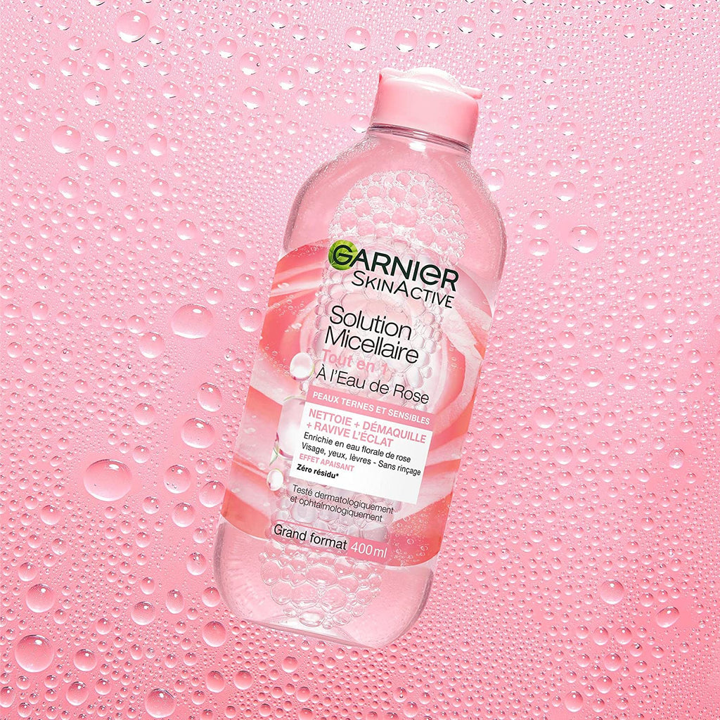 GARNIER SKIN ACTIVE SOLUTION MICELLAIRE TOUT EN 1 À L'EAU DE ROSE PEAUX TERNES ET SENSIBLES 400ML