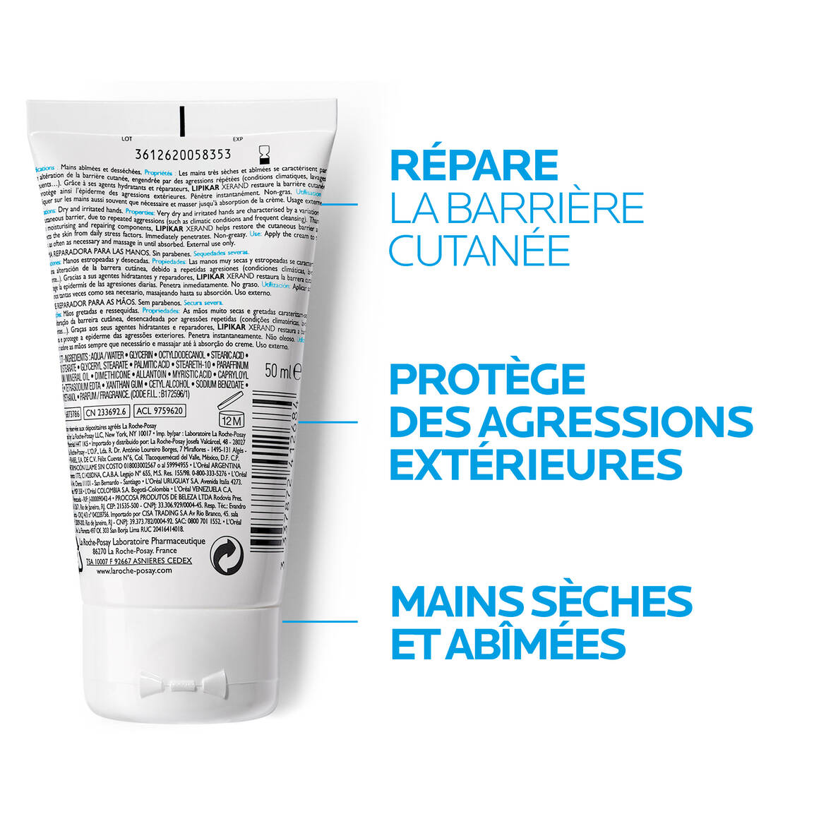 LA ROCHE POSAY LIPIKAR XERAND CRÈME MAINS RÉPARATRICE SANS PARABEN 50ML