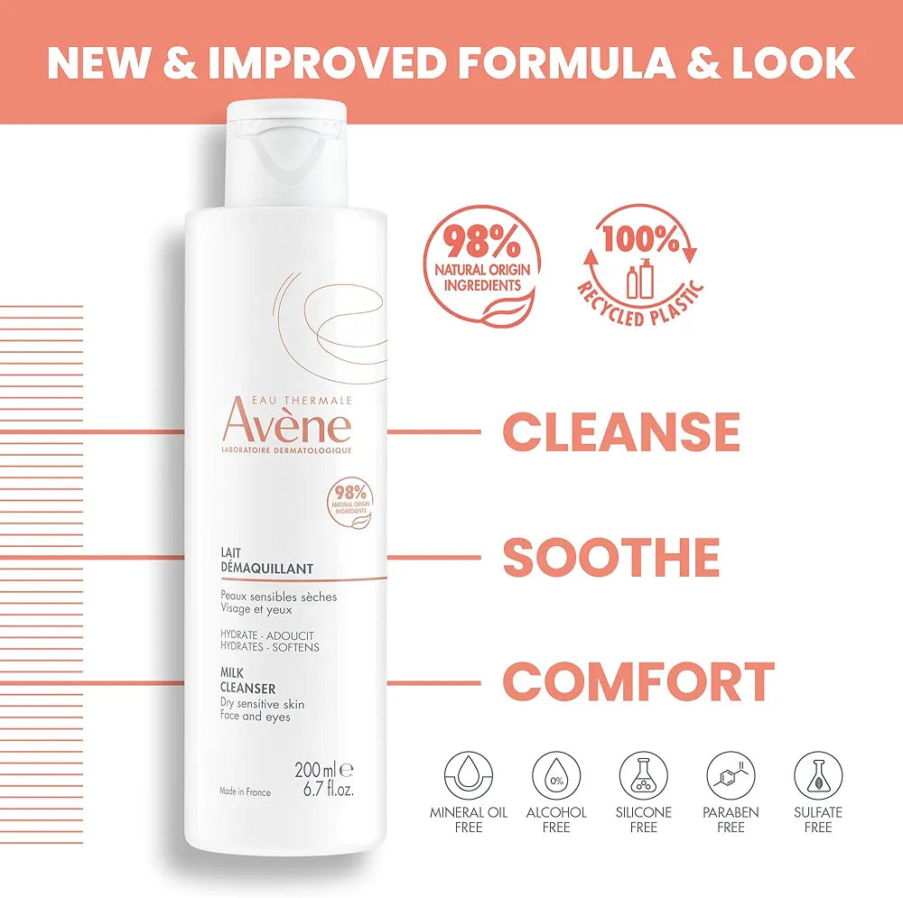 AVÈNE LAIT DÉMAQUILLANT POUR PEAUX SENSIBLES SÈCHES 200ML