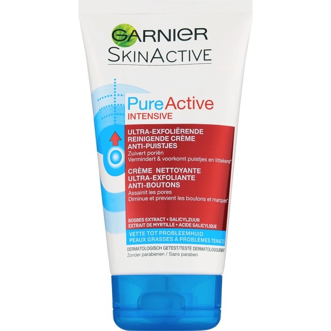 GARNIER SKIN ACTIVE PURE ACTIVE INTENSIVE CRÈME NETTOYANTE ULTRA-EXFOLIANTE ANTI-BOUTONS 150ML
