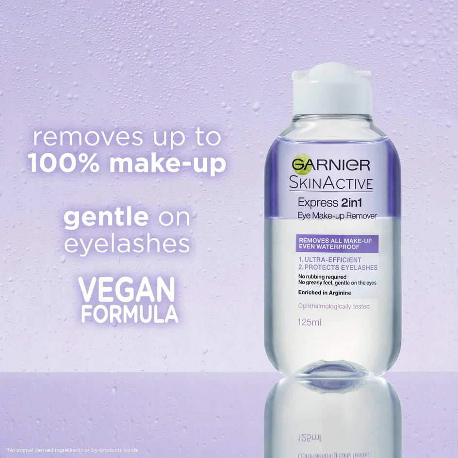 GARNIER SKIN ACTIVE DÉMAQ'YEUX EXPRESS 2EN1 ULTRA-DEMAQUILLANT ET SOINS FORTIFIANT CILS 125ML