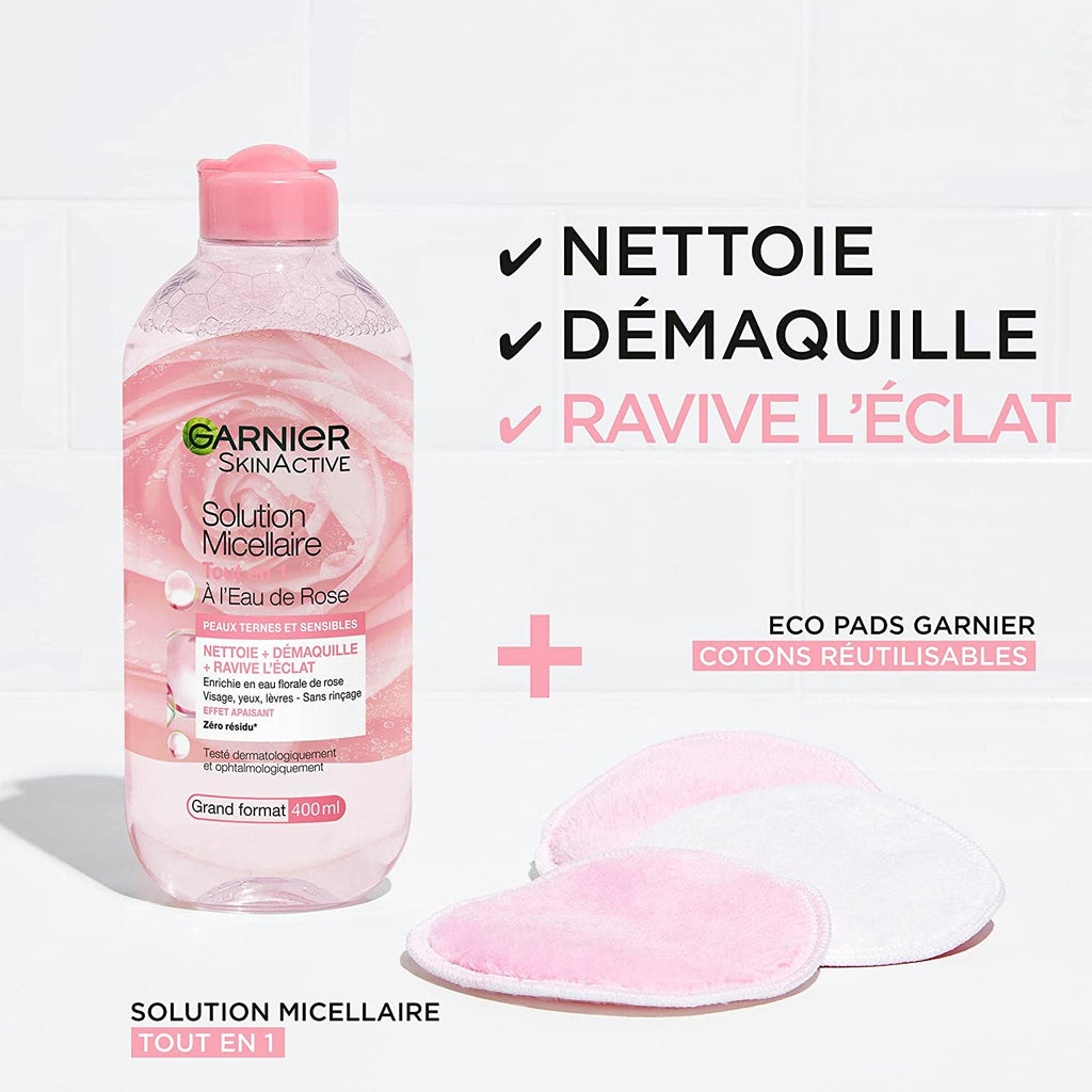 GARNIER SKIN ACTIVE SOLUTION MICELLAIRE TOUT EN 1 À L'EAU DE ROSE PEAUX TERNES ET SENSIBLES 400ML